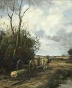 Bauer Mit Holzfuhrwerk Auf Dem
 Heimweg. by Willem George Fred. Jansen
