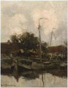 Moored Sailingvessels by Willem George Fred. Jansen