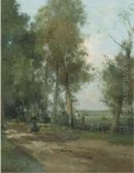 A Peasant Woman On A Wooded Path By A Meadow - view 1
