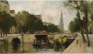 A View Of The Prinsengracht With The Westerkerk, Amsterdam by Willem George Fred. Jansen