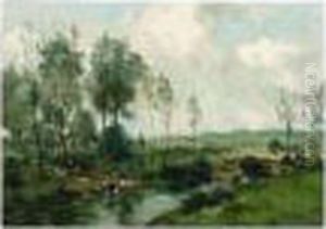 Washerwomen By A River by Willem George Fred. Jansen