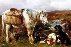 Highland Pony with Dogs by John Sargeant Noble, R.B.A.