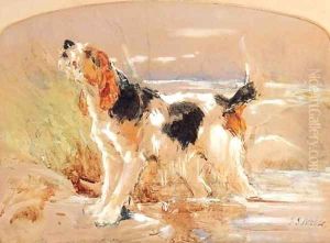 An Otter Hound emerging from Water by John Sargeant Noble, R.B.A.