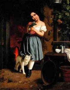 A Young Girl with a Cat 1866 by Karl Nahl