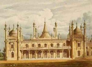 Facing West the Kings Apartment with Household Apartments above from Views of the Royal Pavilion by John Nash