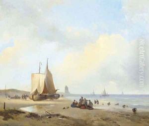 Activities on a sunlit beach by Wijnandus Johannes Josephus Nuyen
