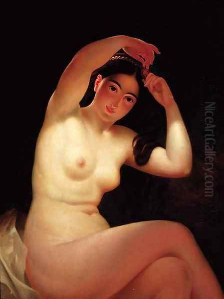 Naked Maiden combing her Hair - view 1