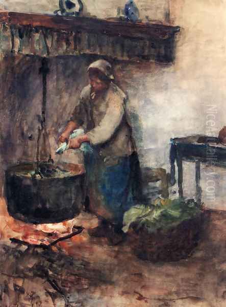 A Cottage Interior With A Peasant Woman Preparing Supper - view 1
