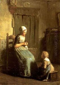 The Knitting Lesson by Albert Neuhuys