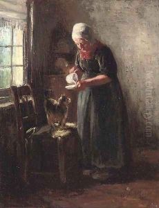 A saucer of milk by Albert Neuhuys