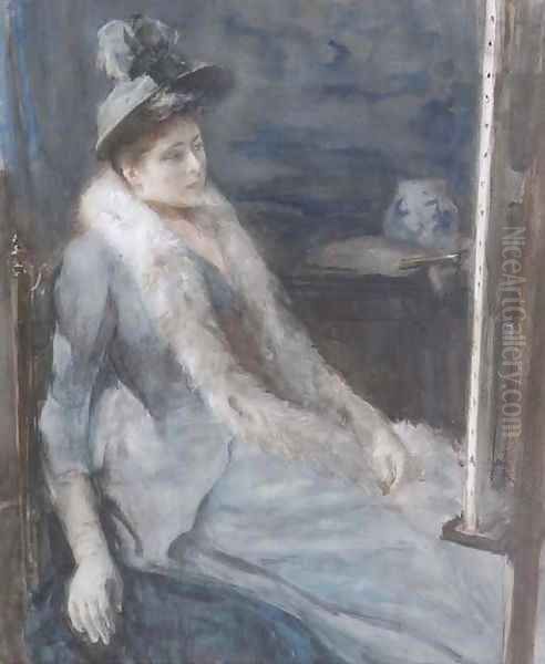 Admiring the artist's work a lady in an artist's studio - view 1