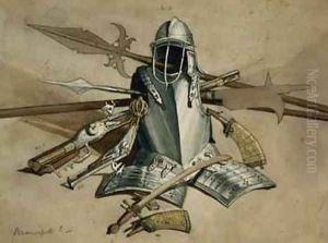 Study of Armour and Weapons at Brancepeth Castle Durham by William Andrews Nesfield