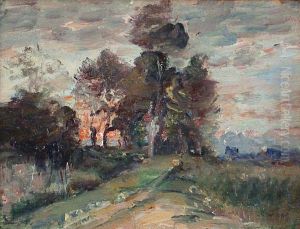 Paysage Au Coucher Du Soleil by Louis-Aime Japy