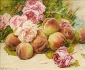 Still Life Ofpeaches And Roses by Georges Jeannin