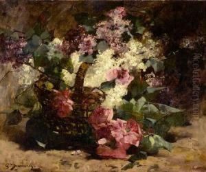 Bouquet Of Flowers In Basket by Georges Jeannin
