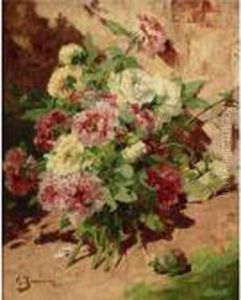 Pink And White Peonies by Georges Jeannin