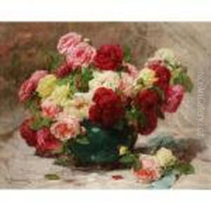 Still Life Of Roses In A Vase by Georges Jeannin