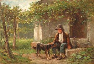 Young Boy with Dog by Hugh Newell