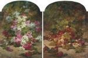 Peaches And Grapes Beneath A Peach Tree; And Summer Blooms by Georges Jeannin