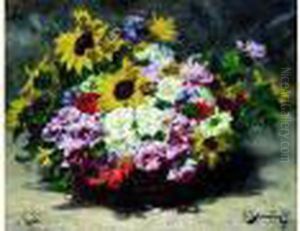 Panier De Roses, Glaieuls, Tournesols by Georges Jeannin