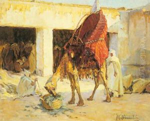 Arabs and Camels in a Courtyard by Marie Nivoulies