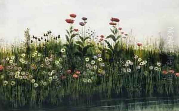 Poppies Daisies and Thistles on a River Bank - view 1