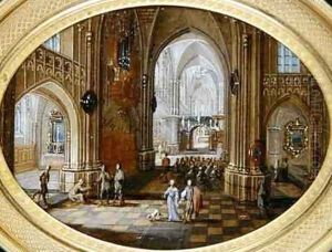 A Cathedral interior with a mass by Pieter the Younger Neefs