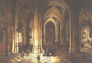 Church interior at night by Pieter the Younger Neefs