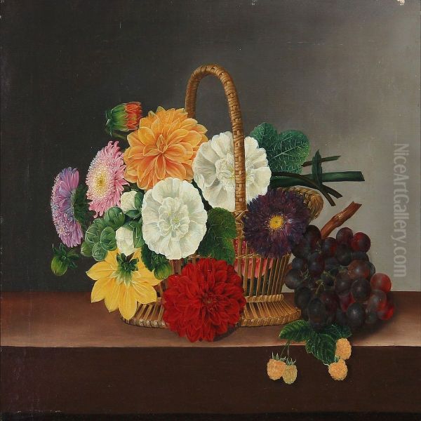 Colourfull Flowers And Grapes At A Basket - view 1