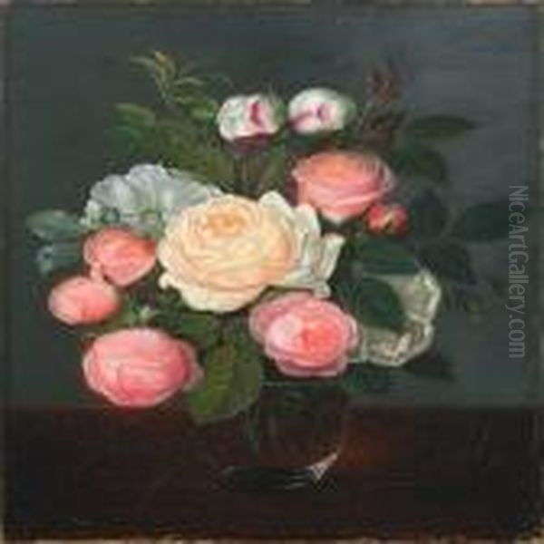 Still Life With Roses In A Glass Vase On A Table - view 1