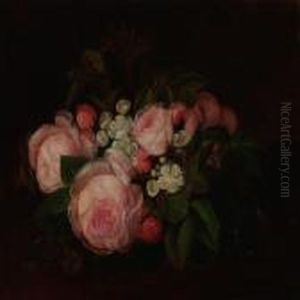 Still Life With Pink Roses And Hawthorn by I.L. Jensen
