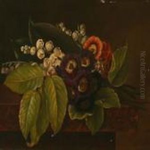 A Bouquet Of Primula And Lily Of The Valley On A Sill by I.L. Jensen