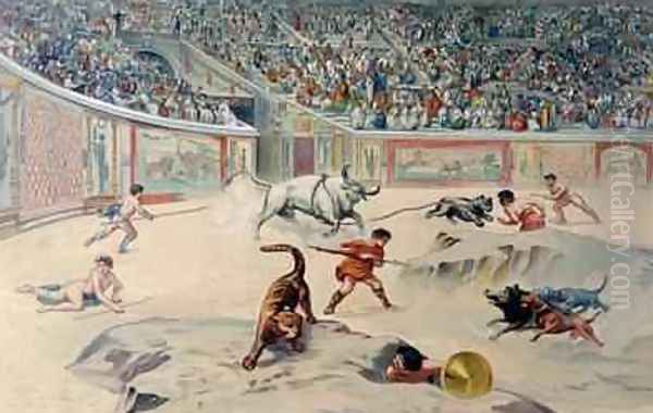 Gladiators Fighting Animals in the circus at Pompeii - view 1