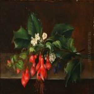 Fuchsia And Thorn Branches On A Frame by I.L. Jensen