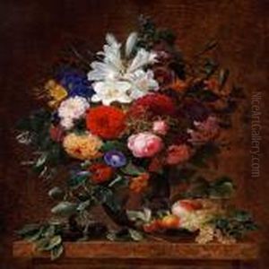 Lillies, Roses, Bindweeds And Dahlias In A Greek Vase Lillies, Roses, Bindweeds And Dahlias In A Greek Vase