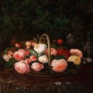 Pink Roses In A Basket by I.L. Jensen