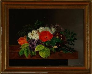 Still Life With Poppies, Heartseases And Beech Branches On A Windowstill by I.L. Jensen