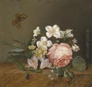 Bouquet Of Roses And Butterfly by Johan Laurentz Jensen