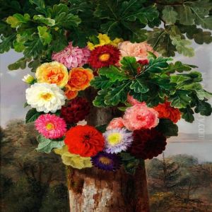 Wreath Of Dahlias On An Oak