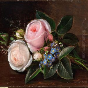 A Bunch Of Roses And Forget-me-nots On A Sill
