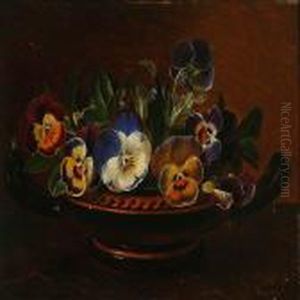 Pansies In A Greek Bowlon A Stone Frame by Johan Laurentz Jensen