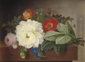 A Bouquet Of Flowers On A Marble Ledge