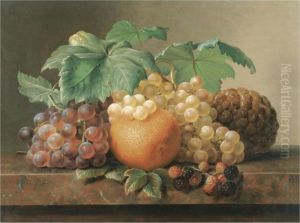 Stilleben Med Vindruer, Brombaer,
 Appelsin Og Ananas (a Still Life Of Grapes, Blackberries, An Orange And
 A Pineapple) by Johan Laurentz Jensen