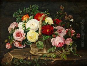 Stilleben Med Rosor I Korg by Johan Laurentz Jensen
