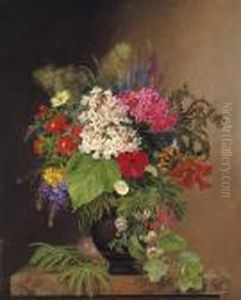 Convulvulus, Lupins, Speedwell And Fuschia In A Vase by Johan Laurentz Jensen