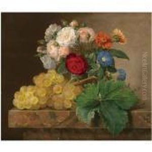 Stilleben Med Blomster Og Druer (still Life Of Flowers Andgrapes) by Johan Laurentz Jensen