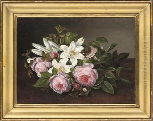 A Bouquet Of Pink Roses And White Lilies