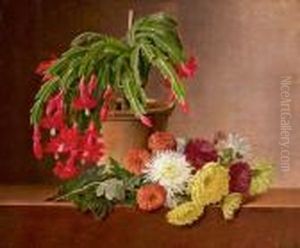 Still Life, Flowers And A Potted Plant On A Stone Top. Signed I. L. Jensen 1831 by Johan Laurentz Jensen