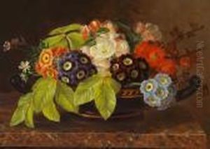 Primula And Fresh Beech Twigs In A Greek Bowl by Johan Laurentz Jensen