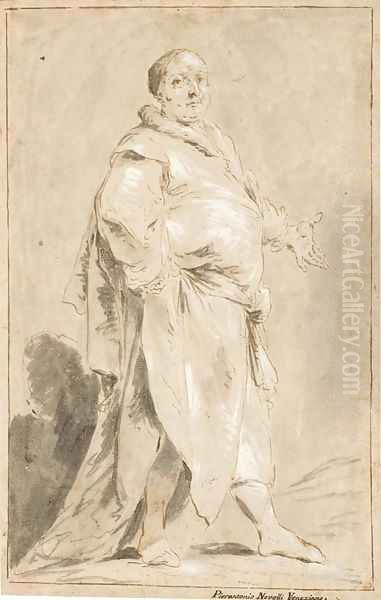 Homme debout vetu d'un manteau, le bras gauche tendu, l'autre pose sur la hanche et vu de trois-quarts vers la droite - view 1